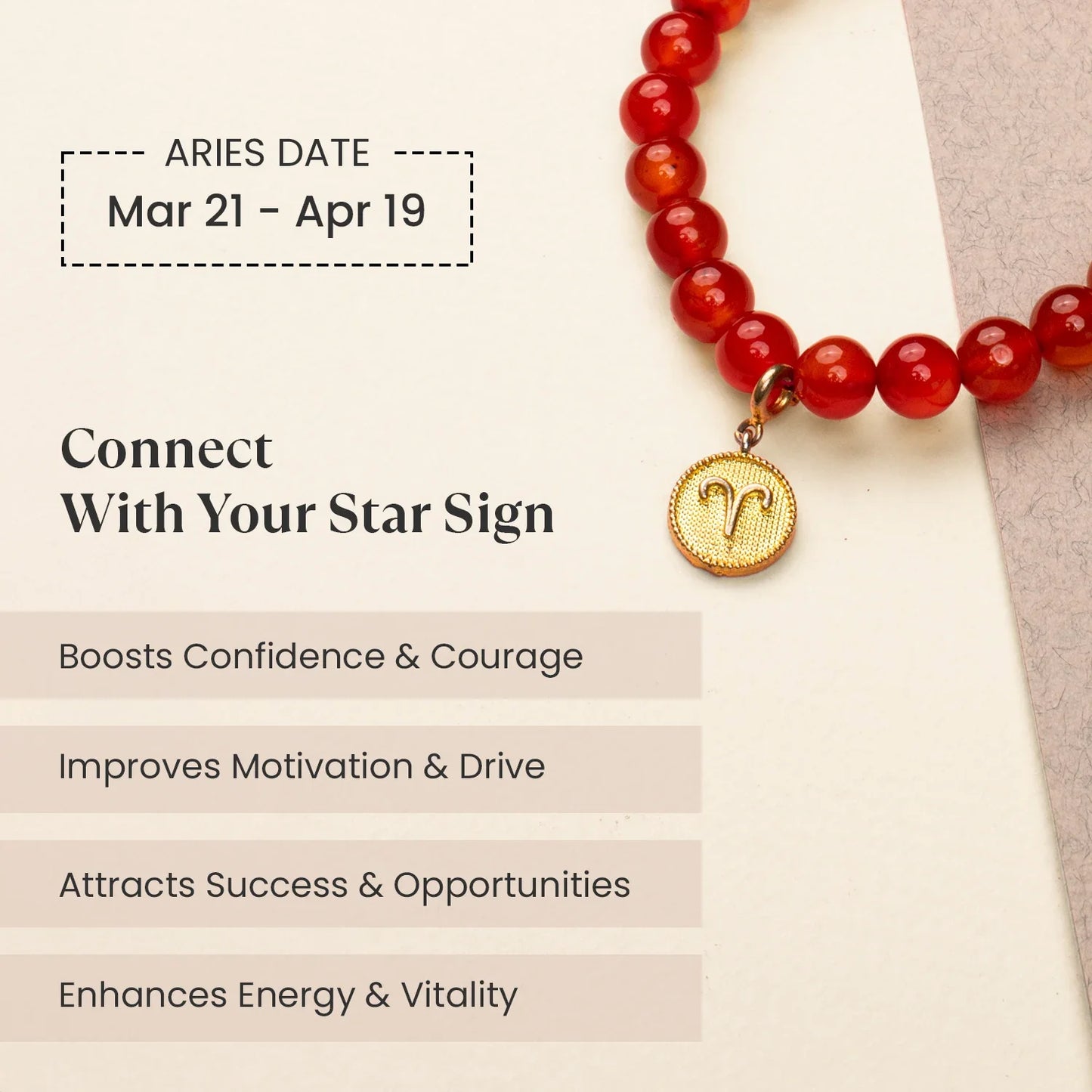 Aries Carnelian Bracelet with Charm