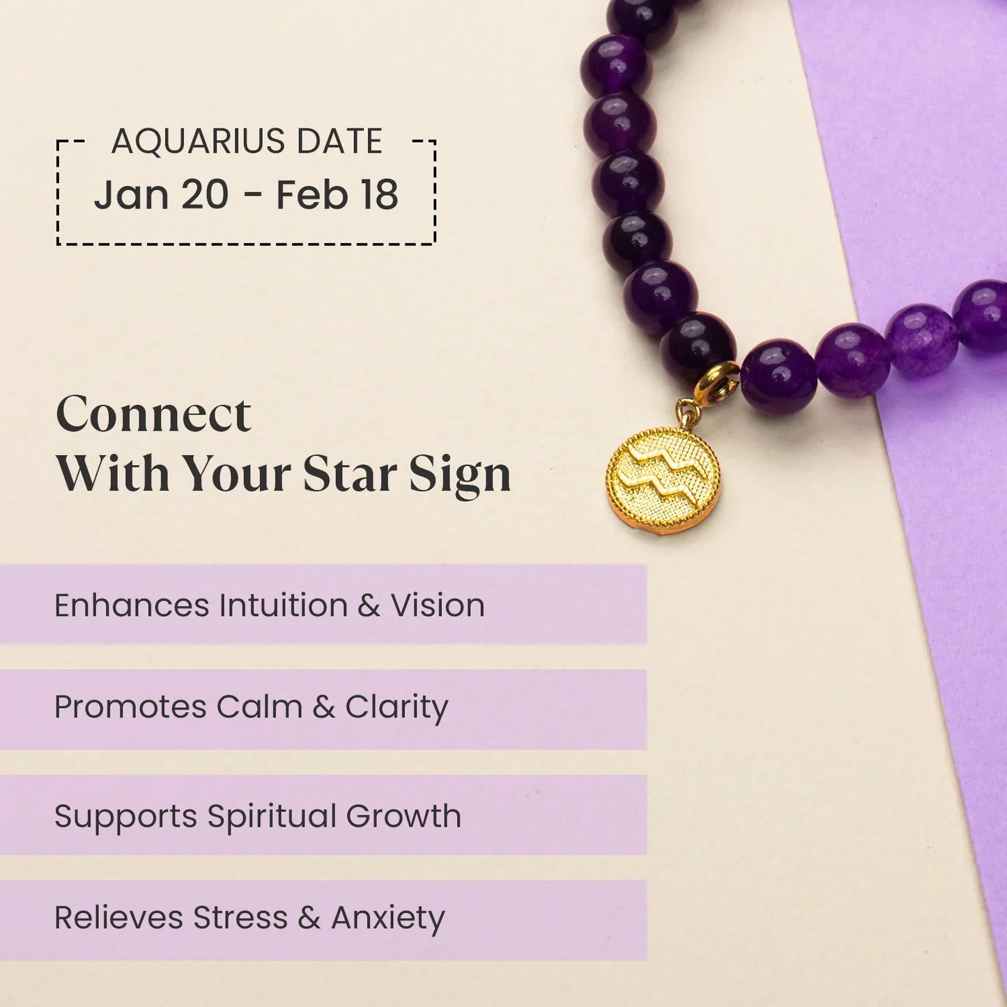 Aquarius Amethyst Bracelet with Charm