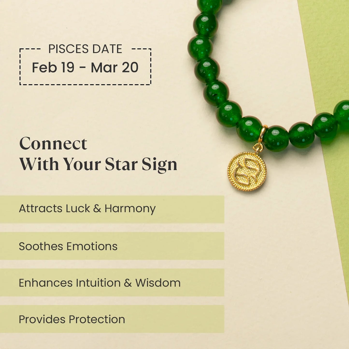 Pisces Green Jade Bracelet with Charm