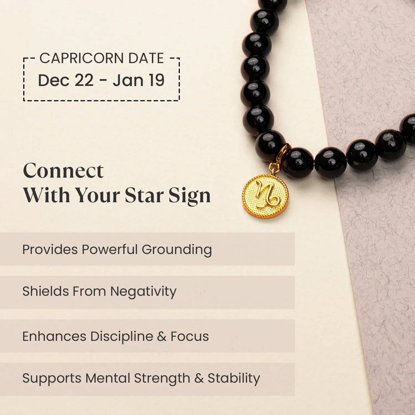 Capricorn Black Tourmaline Bracelet with Charm