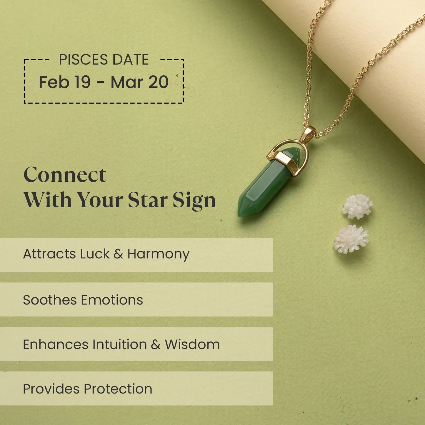 Pisces Green Jade Pencil Pendant with Chain