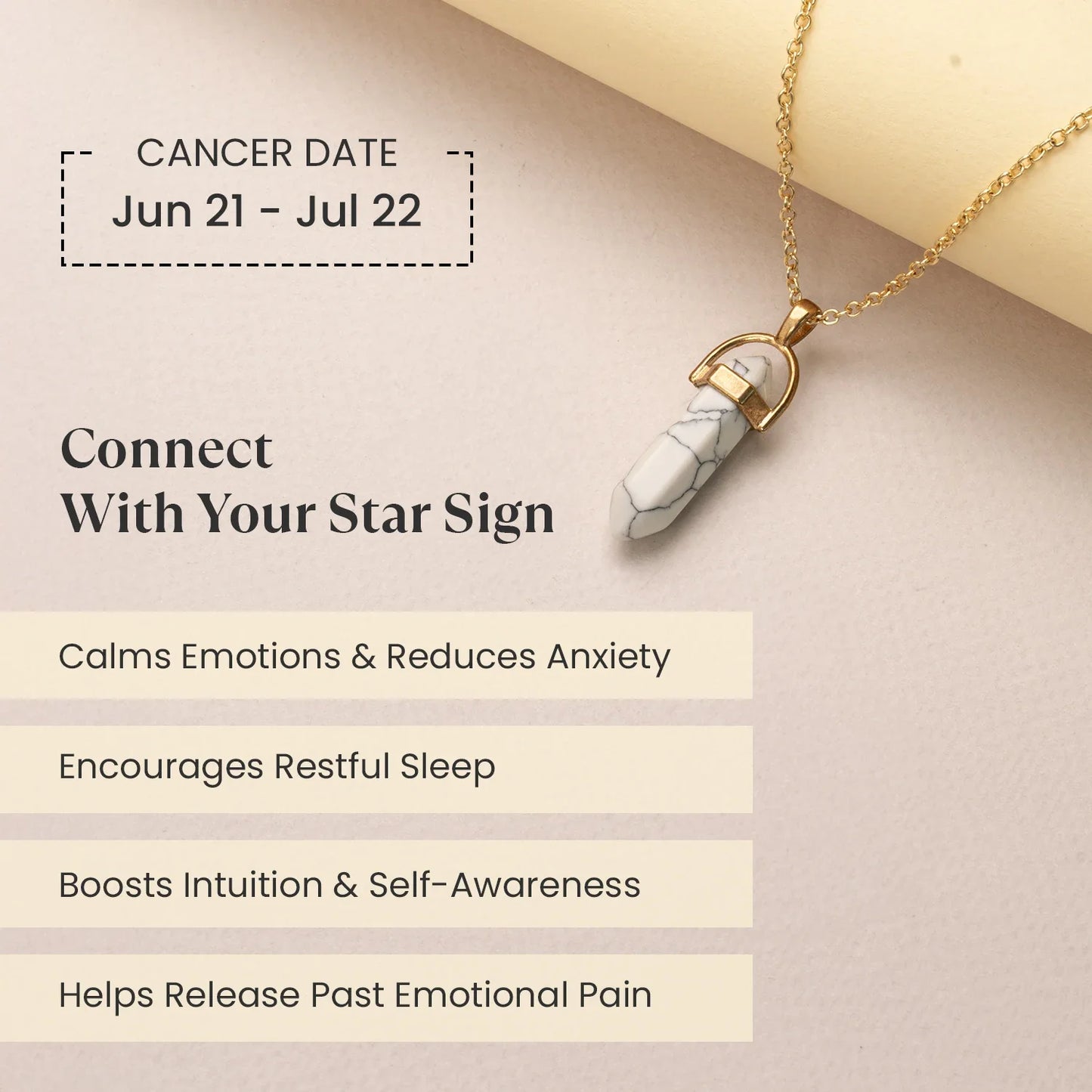 Cancer Howlite Pencil Pendant with Chain