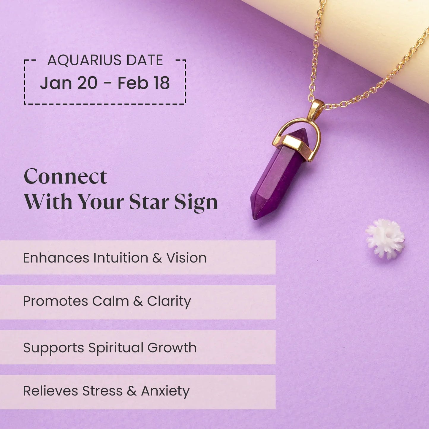 Aquarius Amethyst Pencil Pendant with Chain