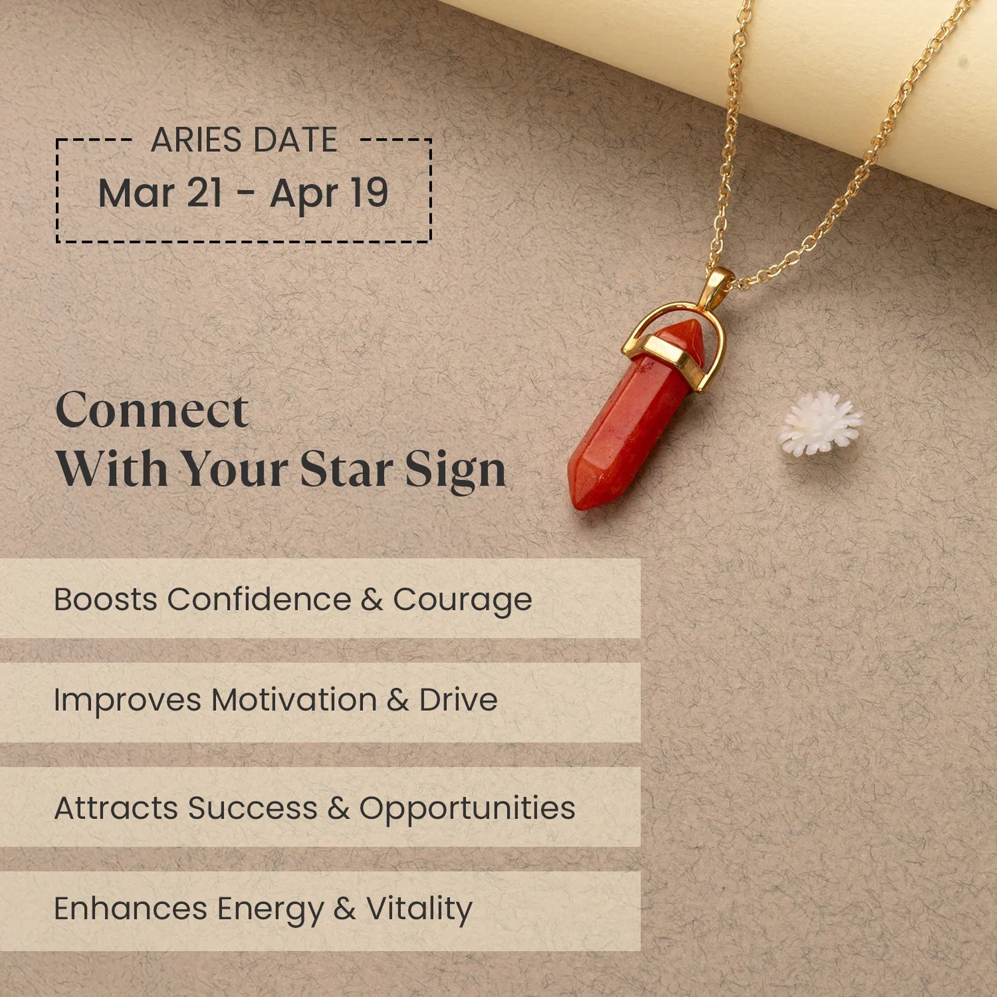 Aries Carnelian Pencil Pendant with Chain