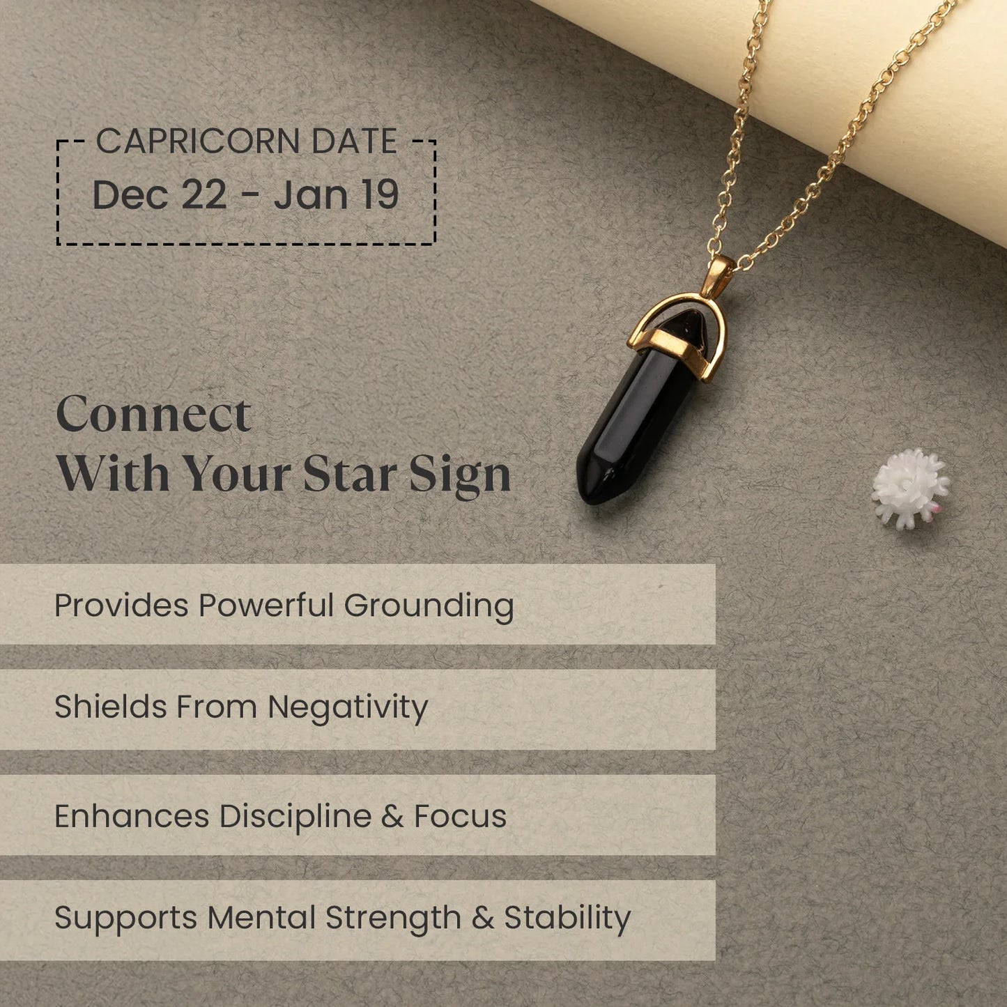 Capricorn Black Tourmaline Pencil Pendant with Chain