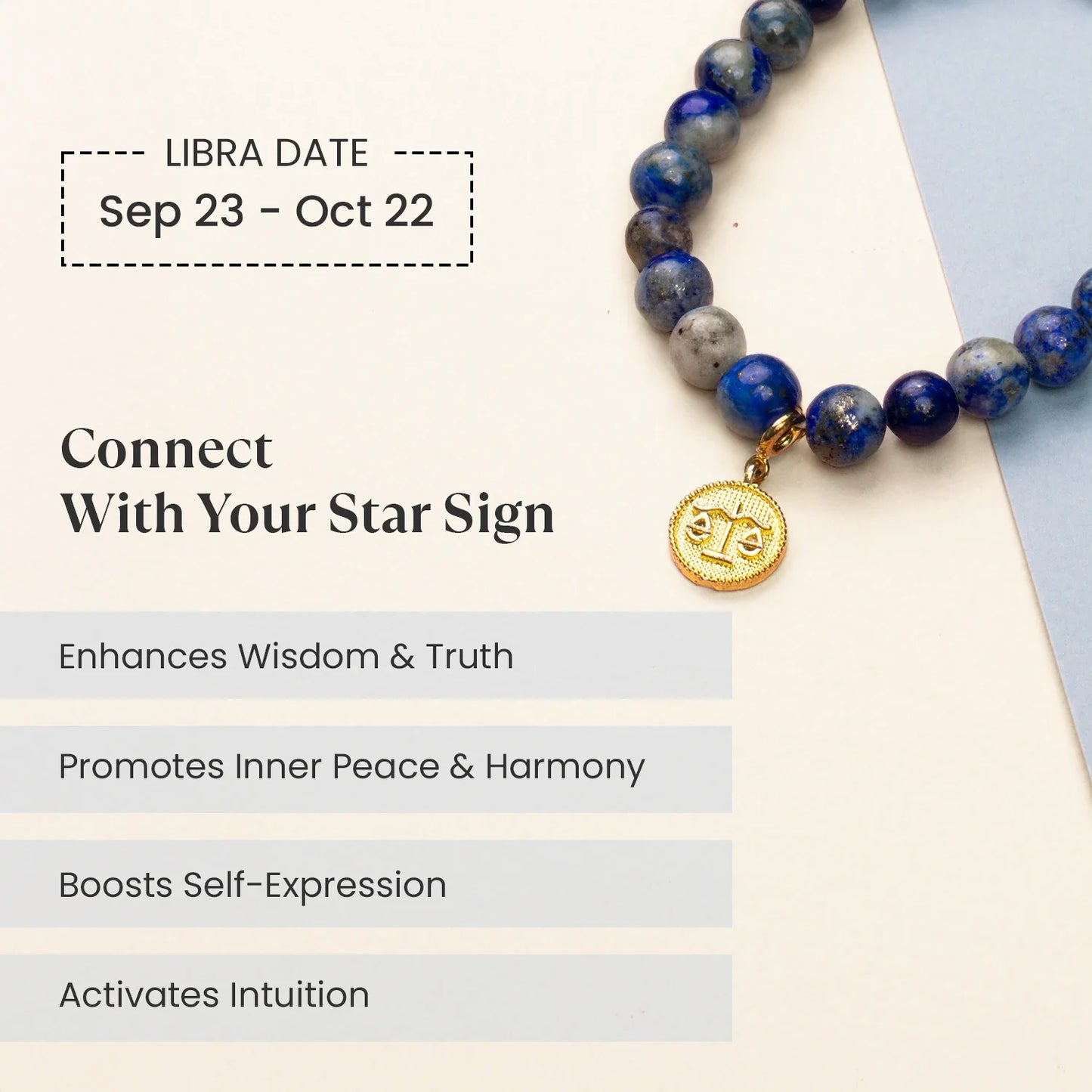 Libra Lapis Lazuli Bracelet with Charm