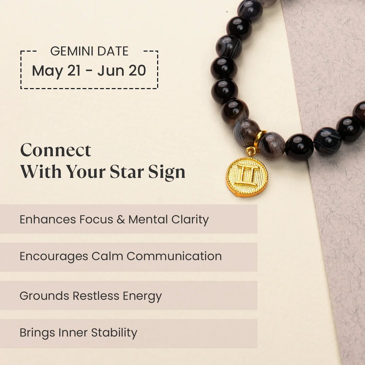 Gemini Agate Bracelet with Charm