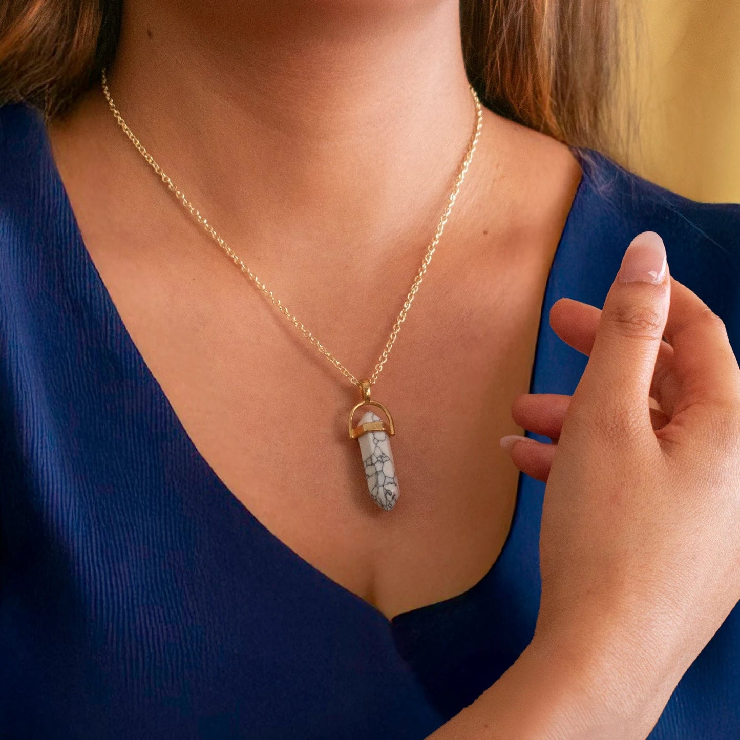 Cancer Howlite Pencil Pendant with Chain
