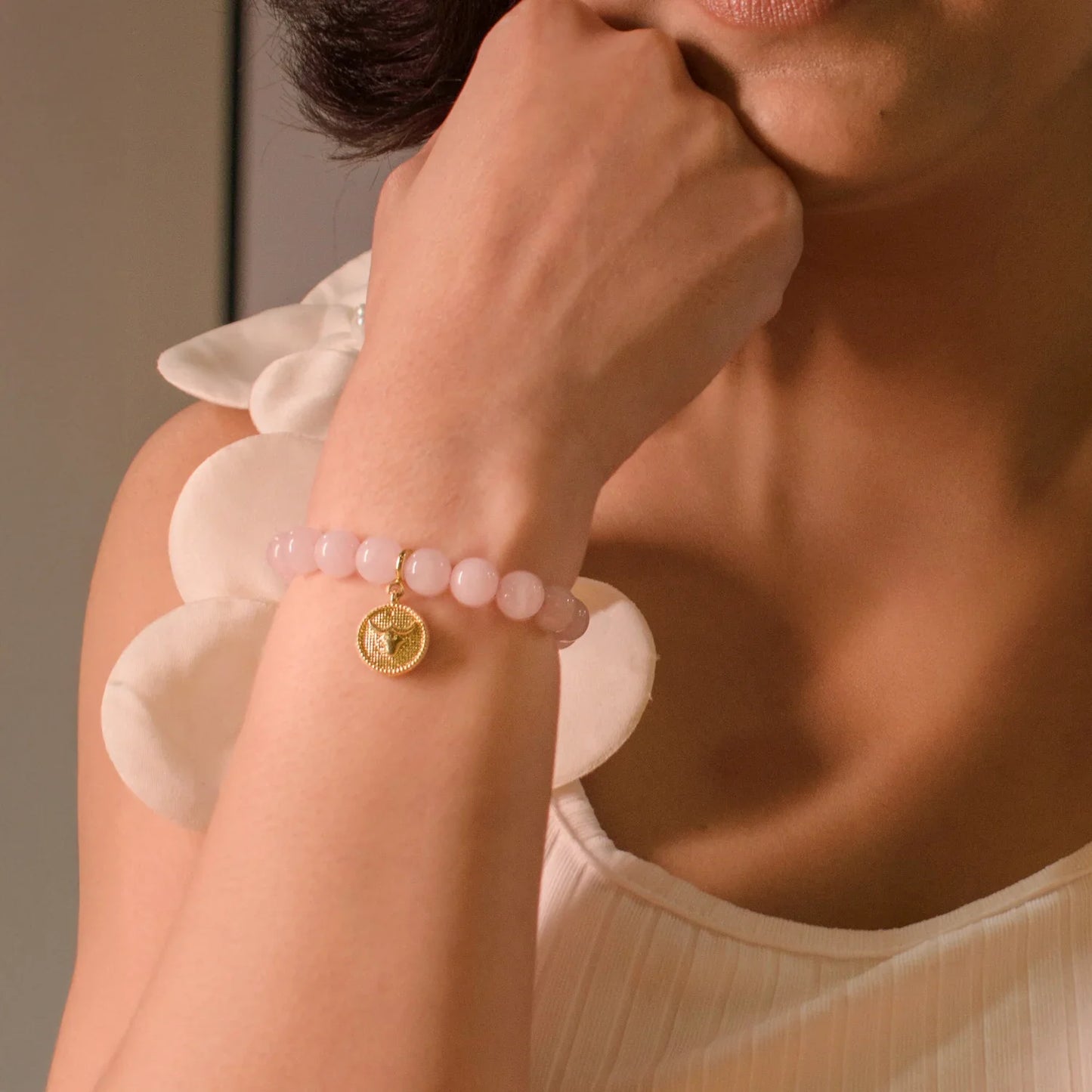 Taurus Rose Quartz Bracelet with Charm