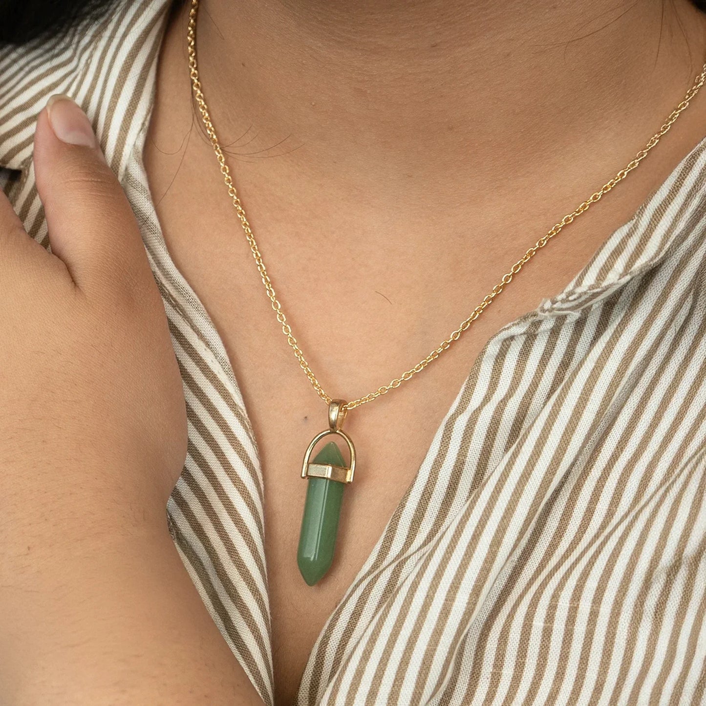 Pisces Green Jade Pencil Pendant with Chain
