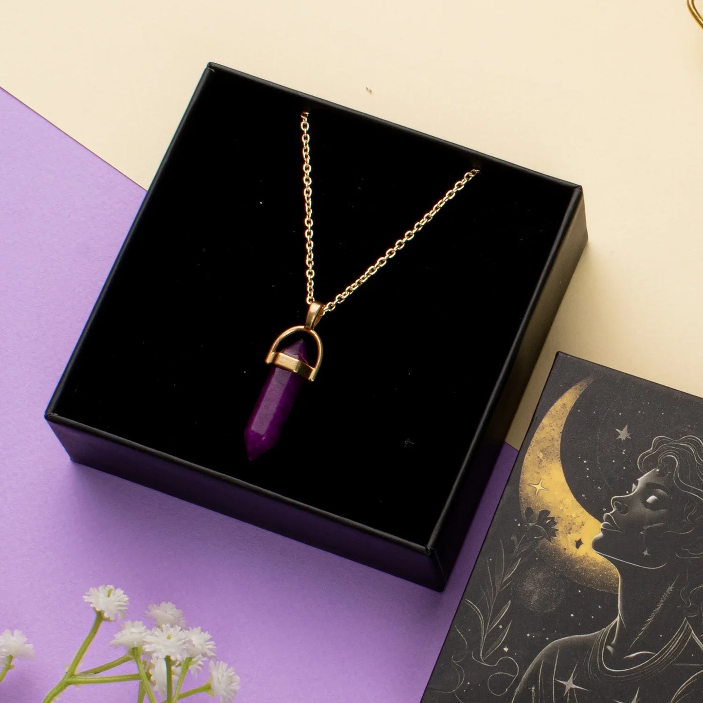 Aquarius Amethyst Pencil Pendant with Chain