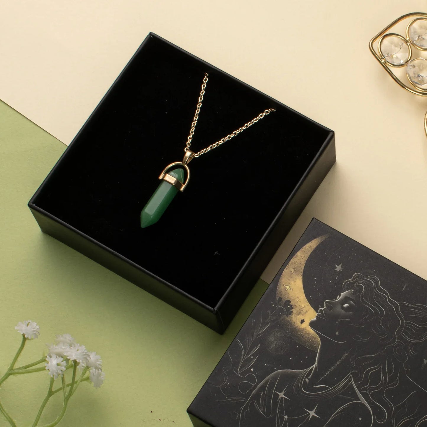 Pisces Green Jade Pencil Pendant with Chain