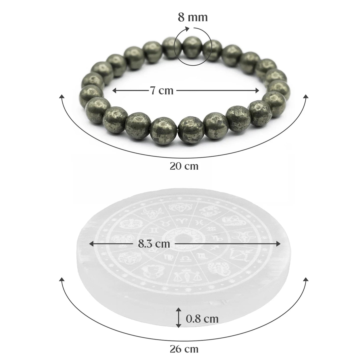 Pyrite Sampanta Combo with Raw Pyrite Bracelet and Selenite Plate