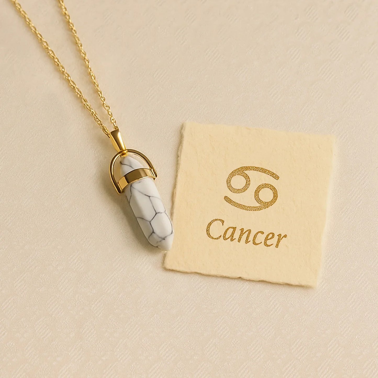 Cancer Howlite Pencil Pendant with Chain