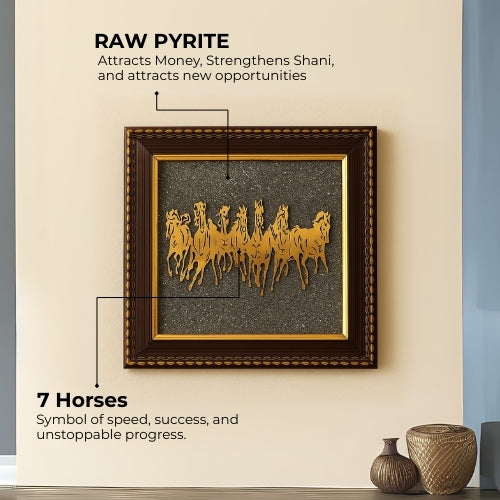 7 Horses on Raw Pyrite Frame