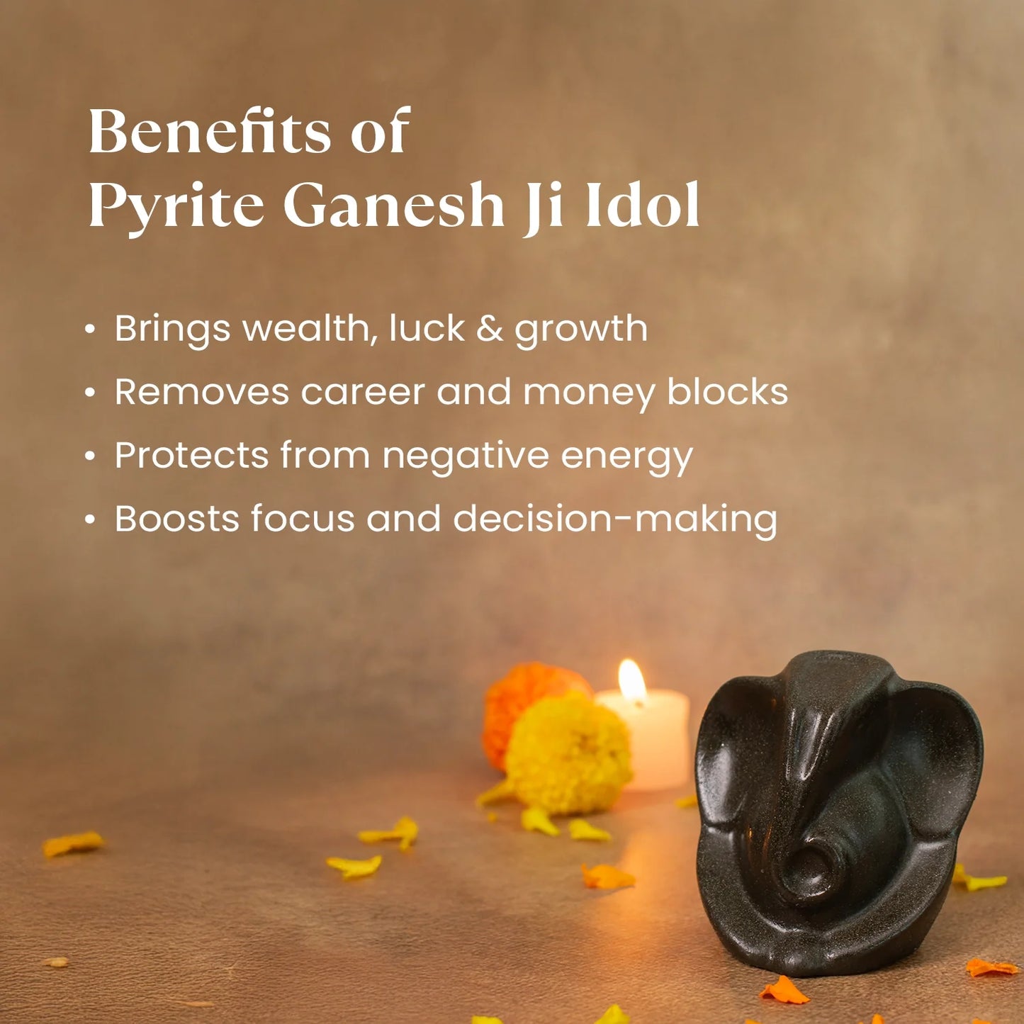 Pyrite Ganesh Ji Murti with Wealth OM Pyrite Bracelet