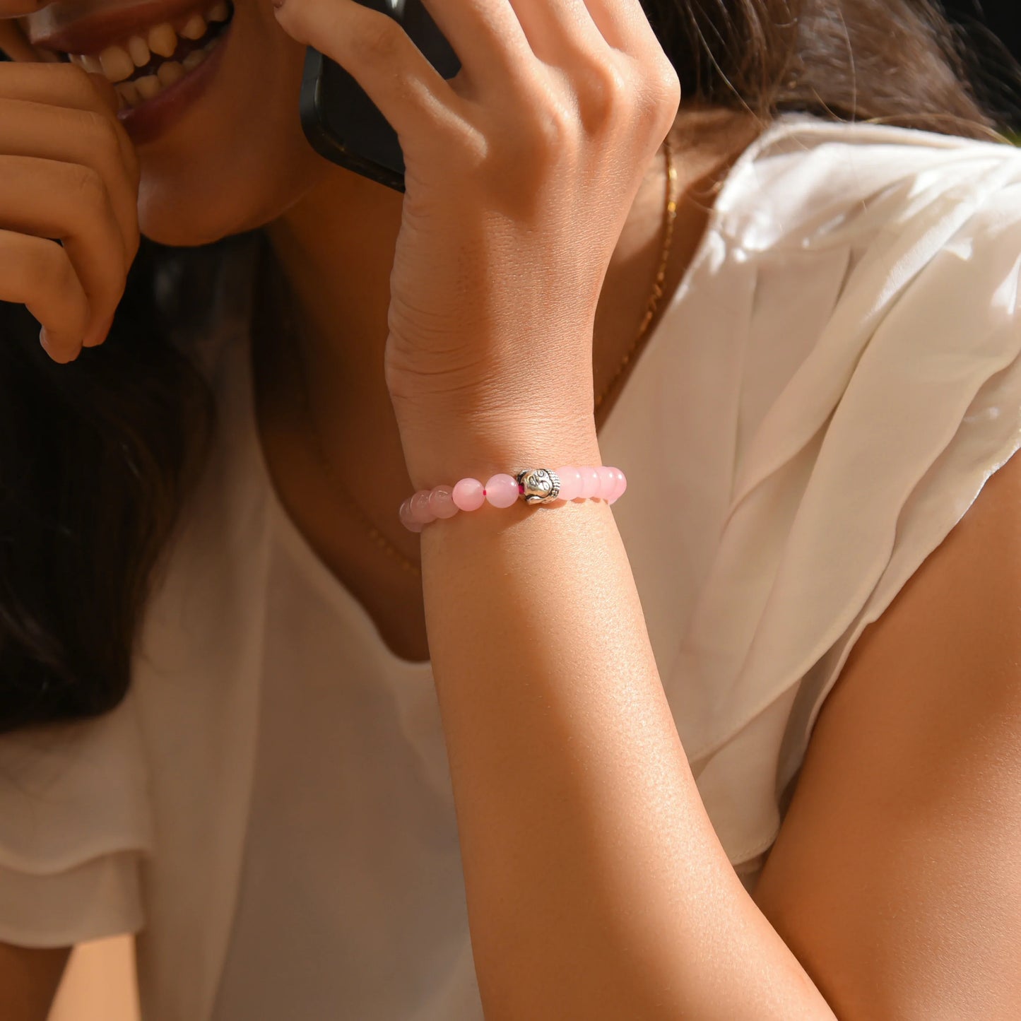 Rose Quartz Bracelet with Buddha Small