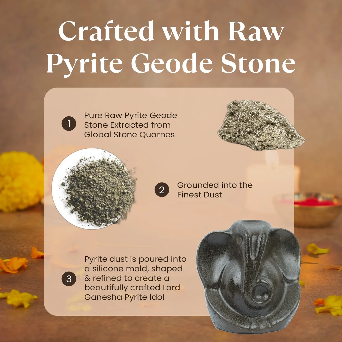 Pyrite Ganesh Ji Idol with a FREE Selenite Plate
