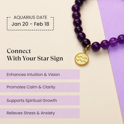 Aquarius Amethyst Bracelet with Charm