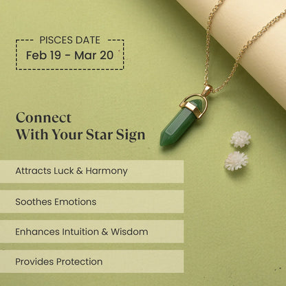 Pisces Green Jade Pencil Pendant with Chain