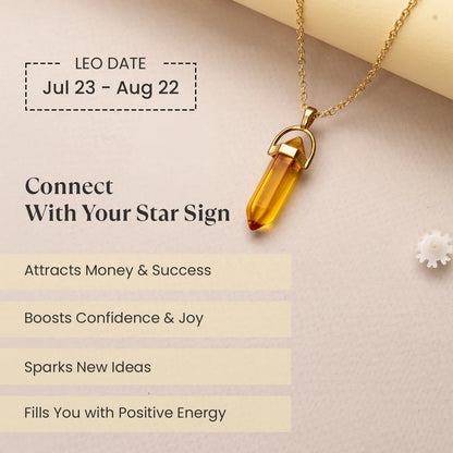 Leo Citrine Pencil Pendant and Chain