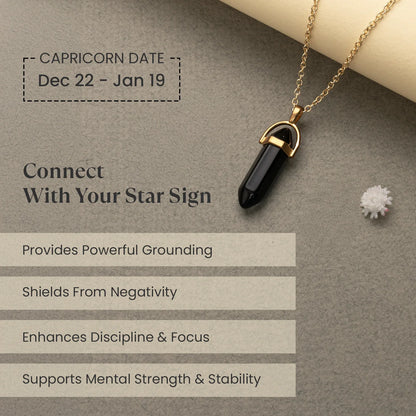 Capricorn Black Tourmaline Pencil Pendant with Chain