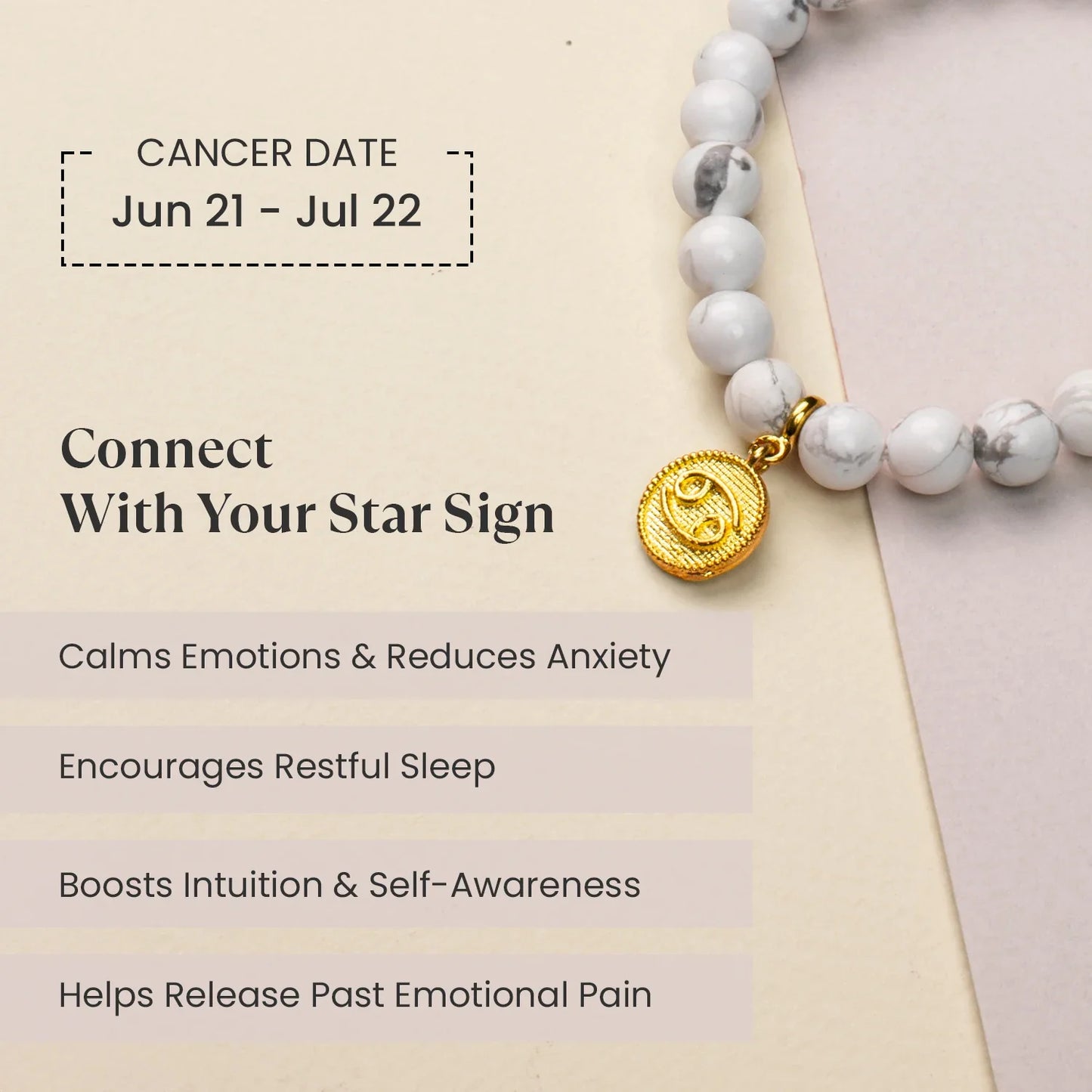 Cancer Howlite Bracelet with Charm