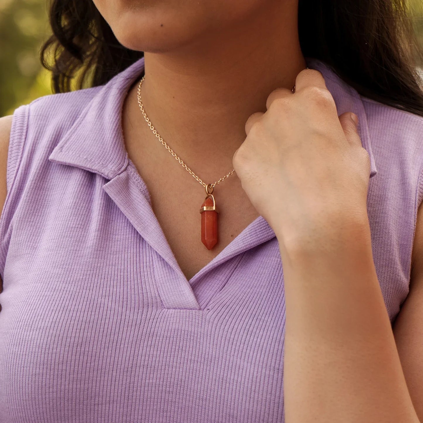 Aries Carnelian Pencil Pendant with Chain