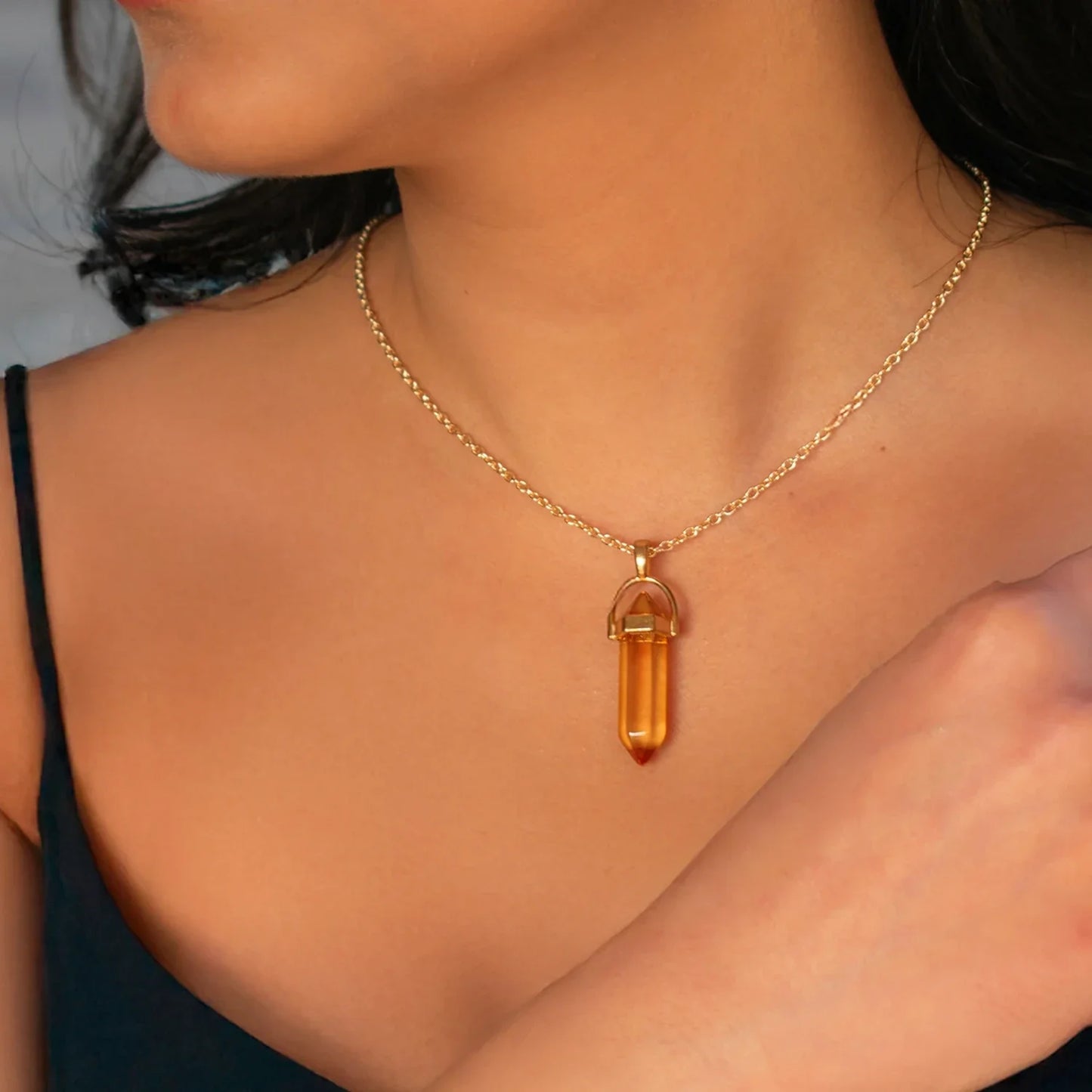Leo Citrine Pencil Pendant and Chain