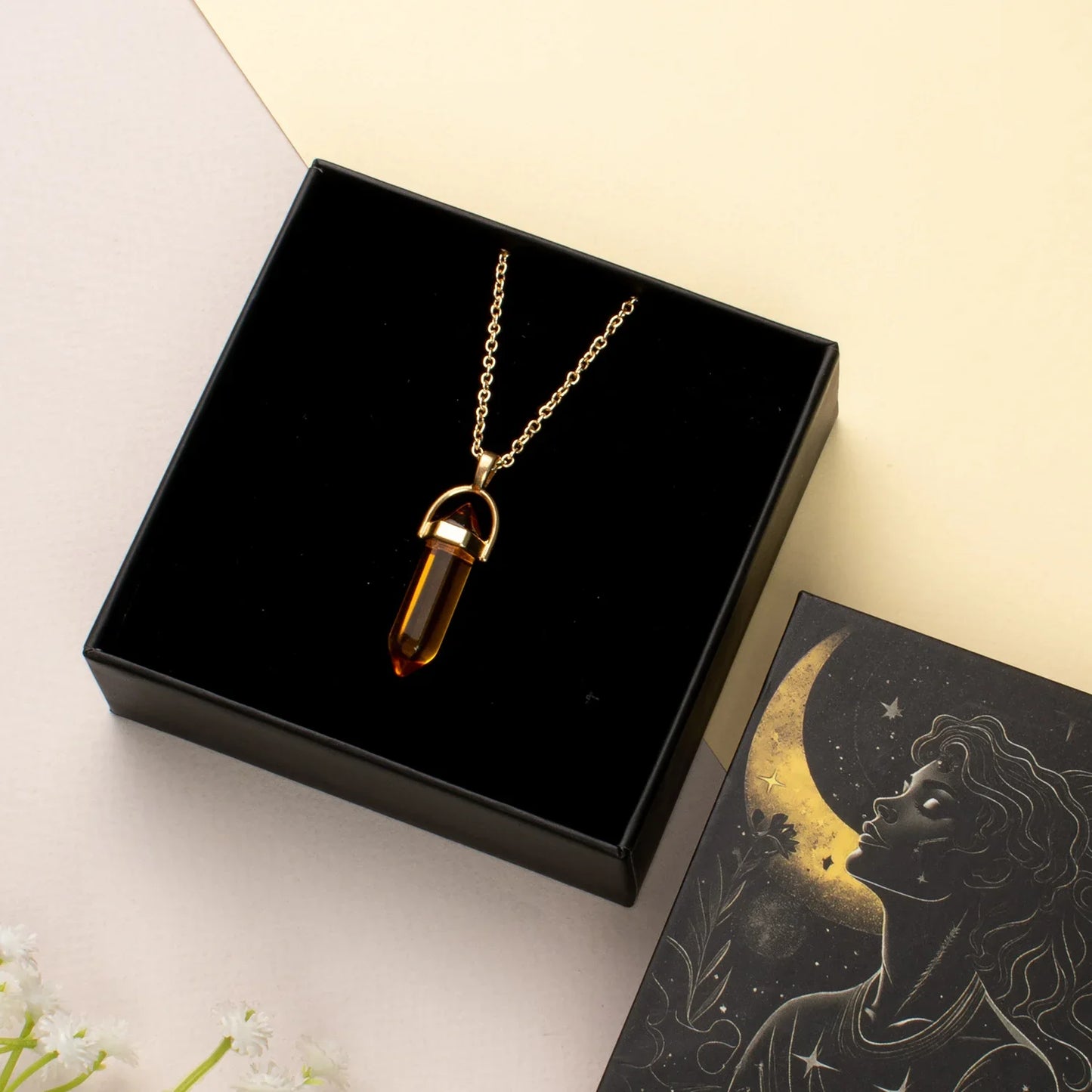 Leo Citrine Pencil Pendant and Chain