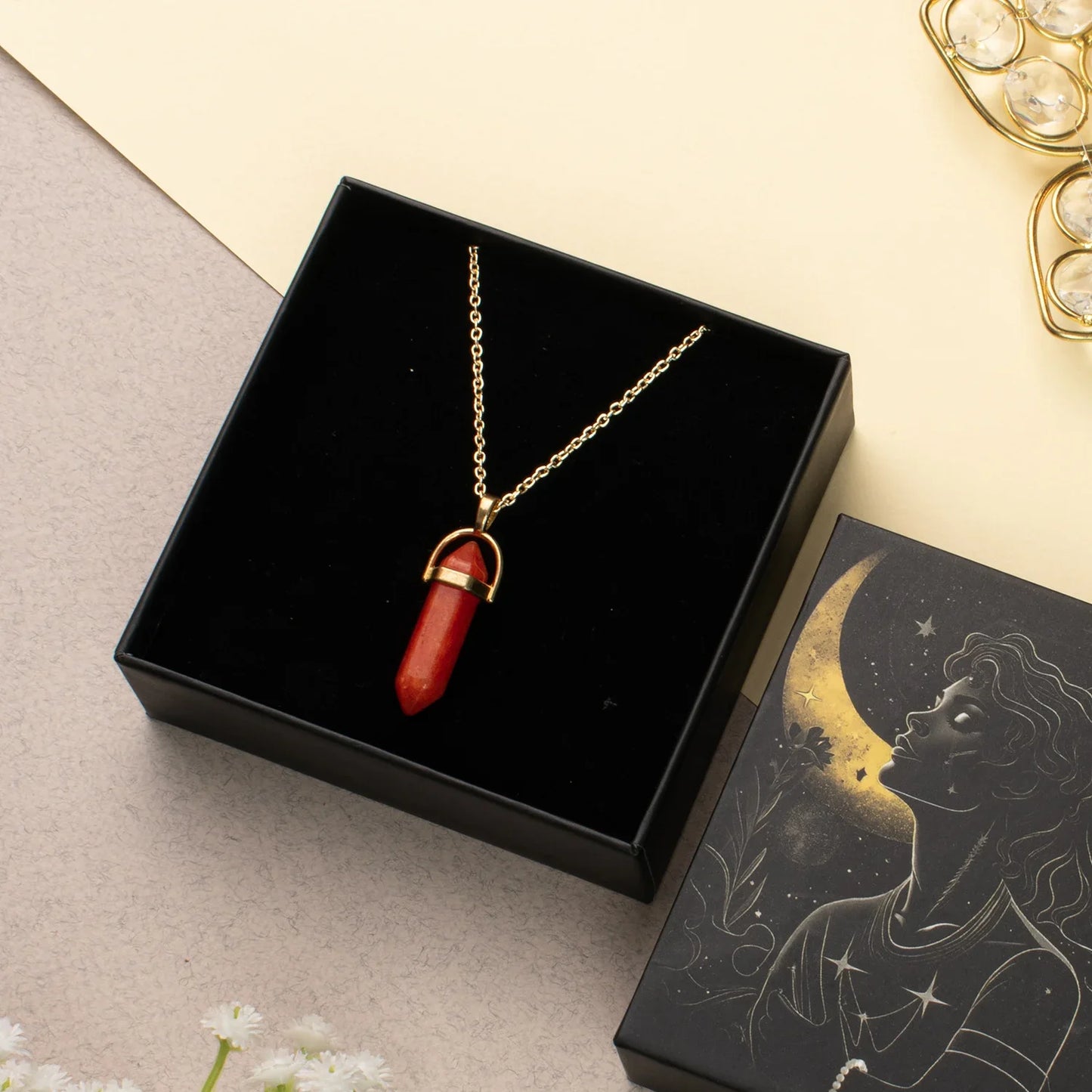 Aries Carnelian Pencil Pendant with Chain