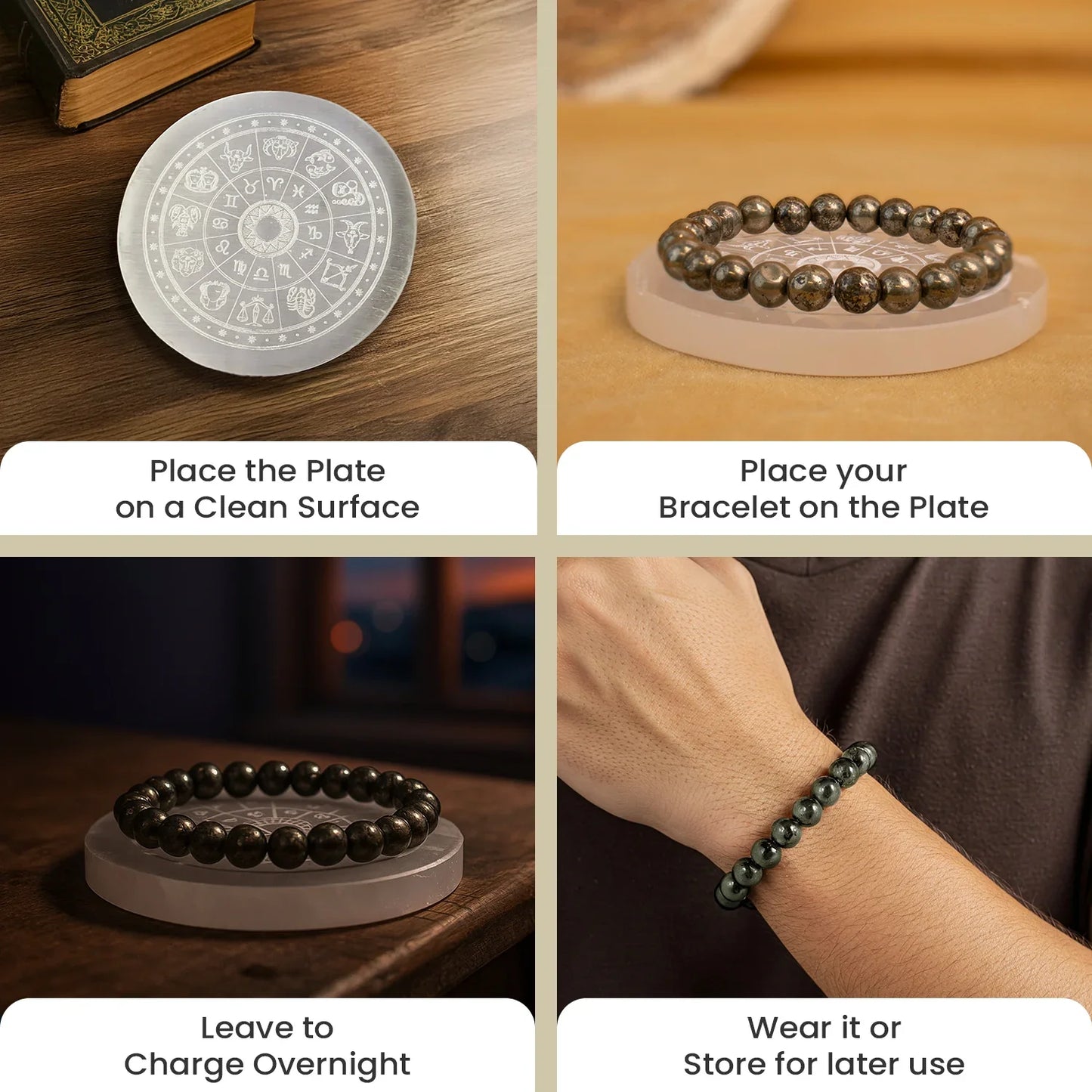 Pyrite Sampanta Combo with Raw Pyrite Bracelet and Selenite Plate