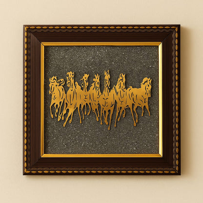 7 Horses on Raw Pyrite Frame