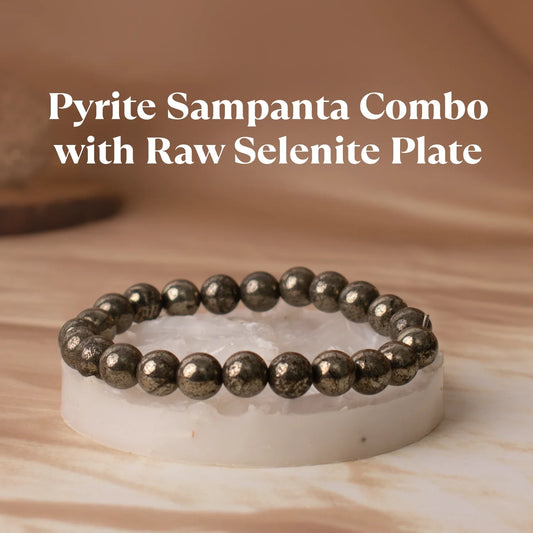 Pyrite Sampanta Combo with Raw Selenite Plate